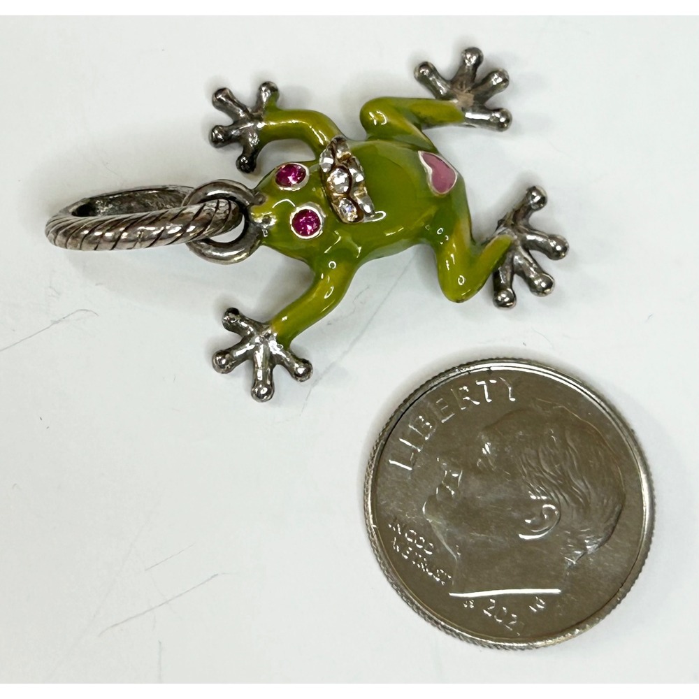 Retired BRIGHTON Princess Frogette Charm #J95192 Green Enamel Pink Crystals - Picture 5 of 5